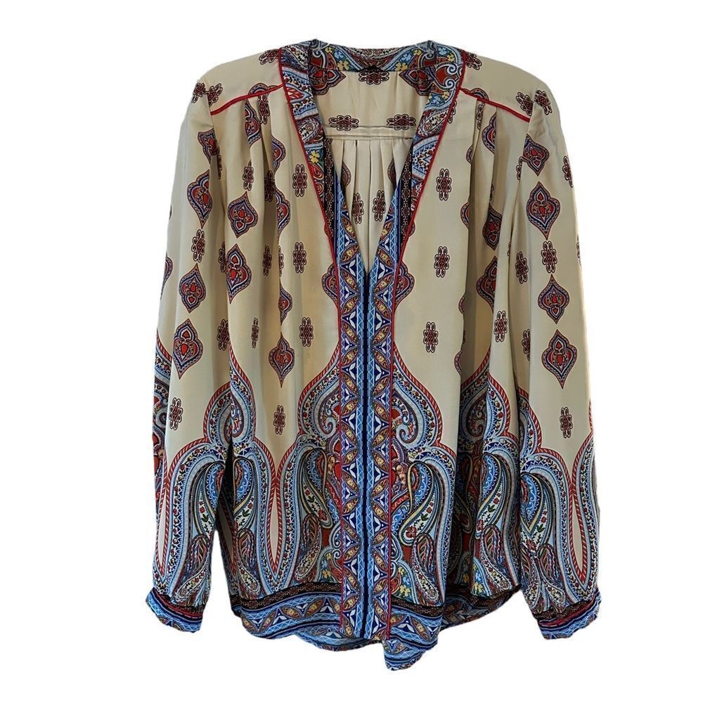 Vintage (tagless) long sleeve v-neck top w/boho print